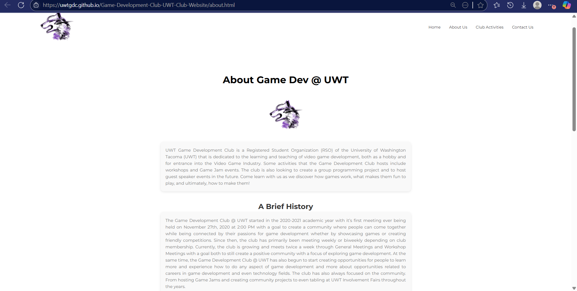 Game Dev Club @ UWT About Page
